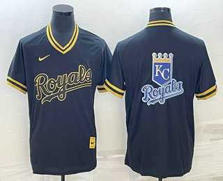 Mens Kansas City Royals Big Logo Black Gold Nike Cooperstown Legend V Neck Jerseys